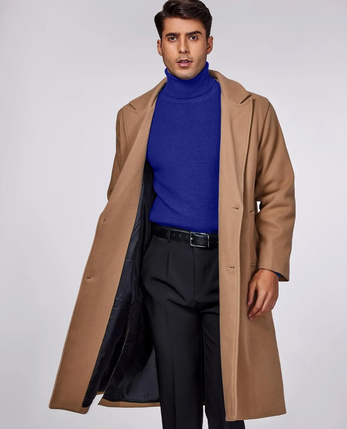 DEMEANOR Men's Turtleneck Pullover Sweaters for Men Waffle Knit Long Sleeve Thermal Turtle Neck Warm Sweaters for Men