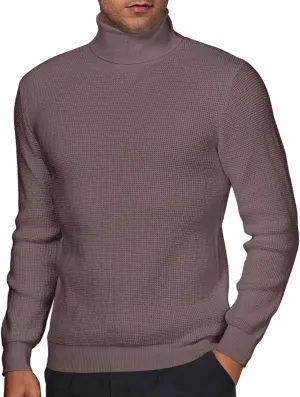 DEMEANOR Men's Turtleneck Pullover Sweaters for Men Waffle Knit Long Sleeve Thermal Turtle Neck Warm Sweaters for Men