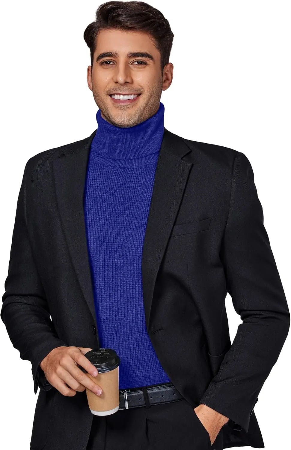 DEMEANOR Men's Turtleneck Pullover Sweaters for Men Waffle Knit Long Sleeve Thermal Turtle Neck Warm Sweaters for Men