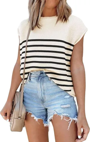 Disamer Cap Sleeve Knit Sweater Tops Sleeveless Vest 2025 Spring Clothes Oversized Summer Tank Trendy Short Sleeve T Shirts