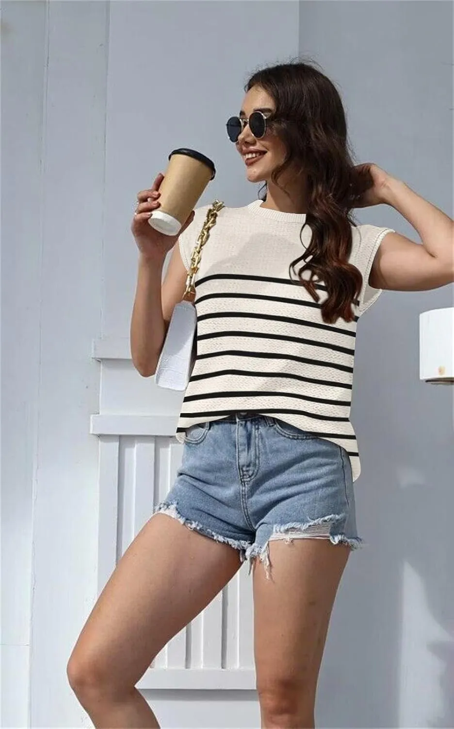Disamer Cap Sleeve Knit Sweater Tops Sleeveless Vest 2025 Spring Clothes Oversized Summer Tank Trendy Short Sleeve T Shirts