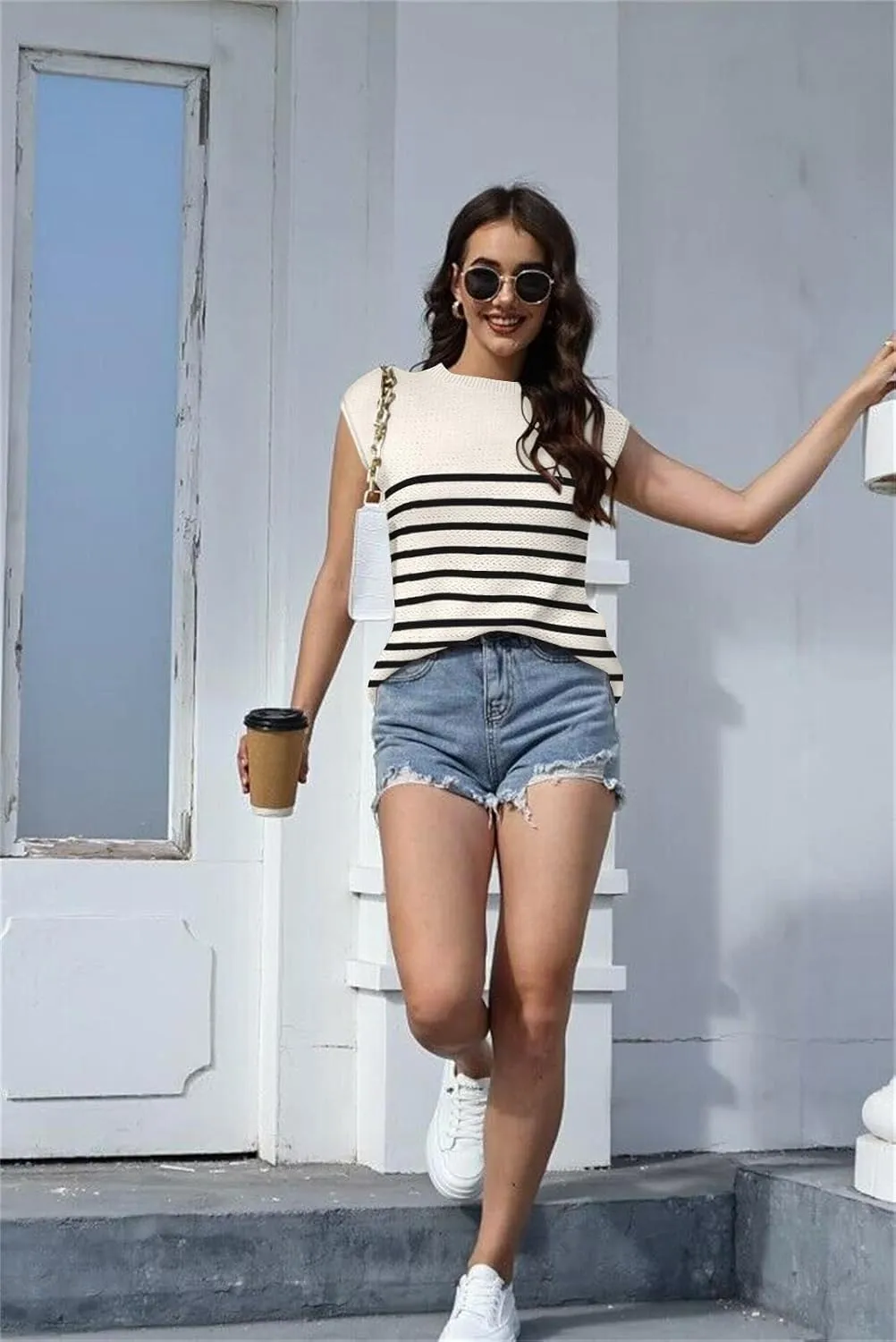 Disamer Cap Sleeve Knit Sweater Tops Sleeveless Vest 2025 Spring Clothes Oversized Summer Tank Trendy Short Sleeve T Shirts