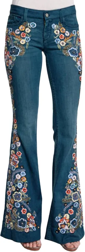 ECDAHICC Women's Fashion Luscious Curvy Bling Skinny Jeans High Waist Embroidered Rivet Pearl Denim Pencil Pants