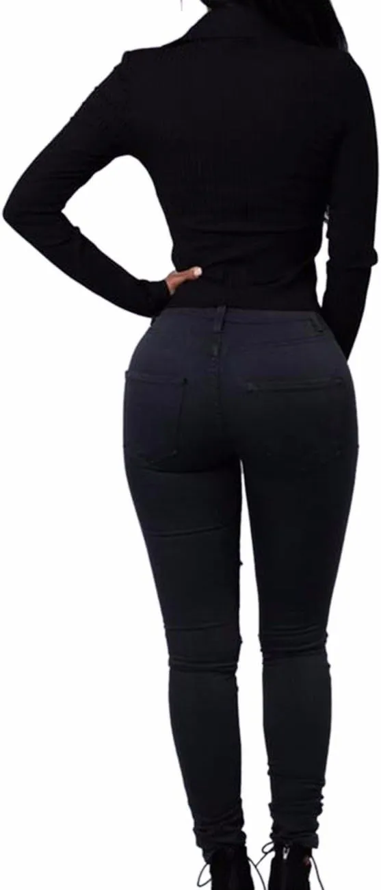 ECDAHICC Women's Fashion Luscious Curvy Bling Skinny Jeans High Waist Embroidered Rivet Pearl Denim Pencil Pants