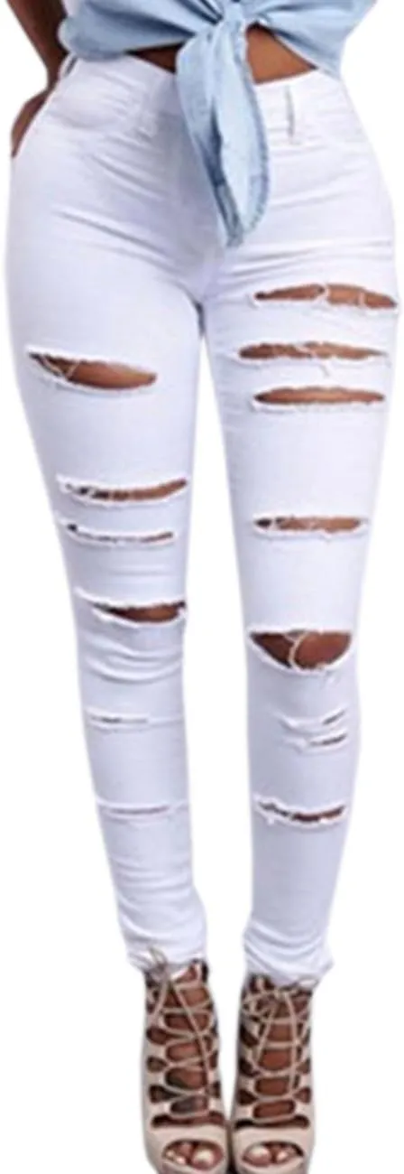 ECDAHICC Women's Fashion Luscious Curvy Bling Skinny Jeans High Waist Embroidered Rivet Pearl Denim Pencil Pants