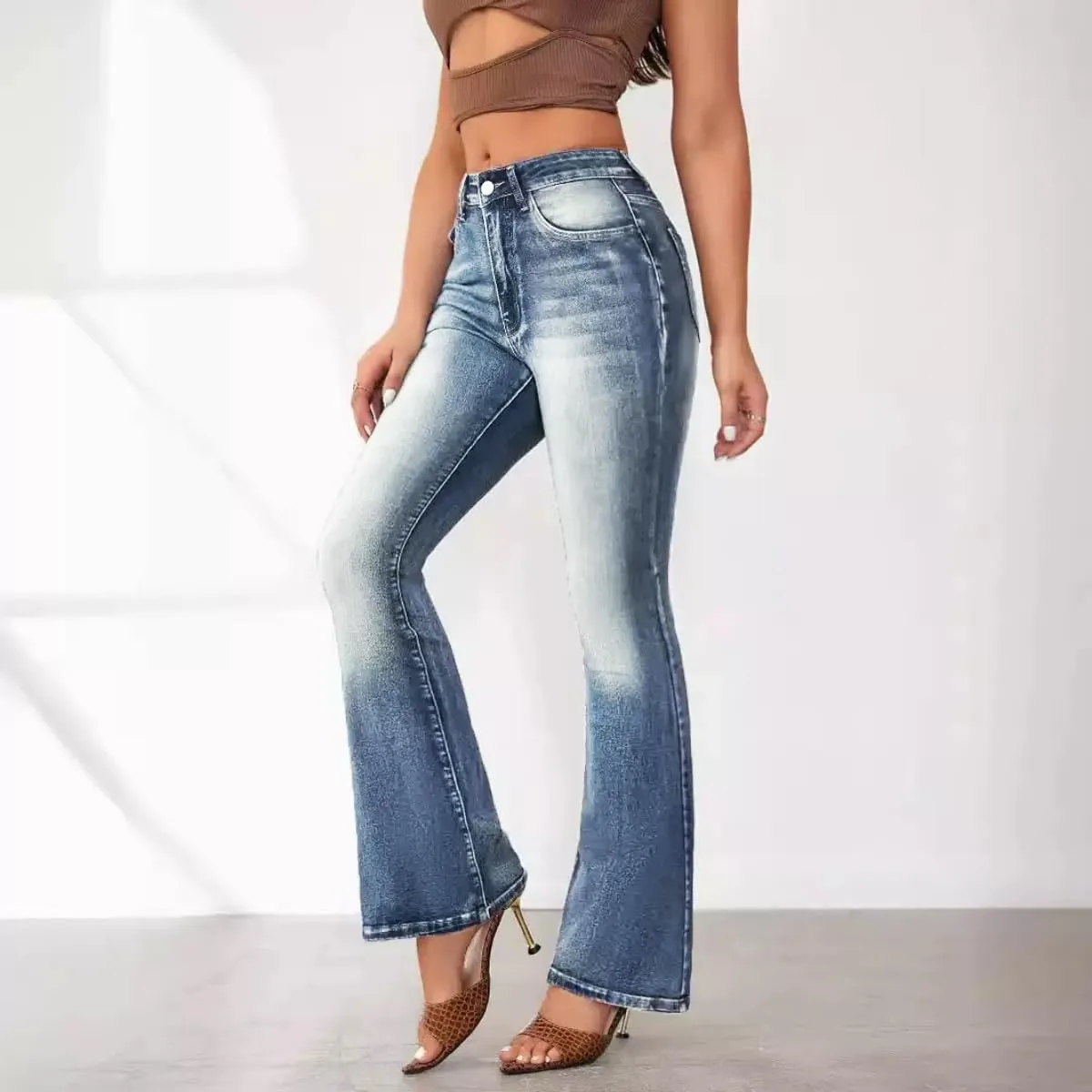 EMMIOL Women's Mid-High Rise Flared Bell Bottom Stretch Jeans Boyfriends Jeans Y2K 90s Denim Pants