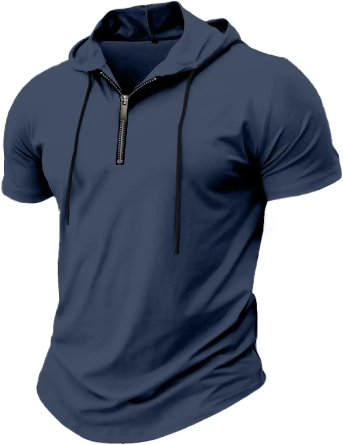 evzosrz Hoodies Mens Quarter Zipper Short Sleeve Hooded T-Shirts Drawstring Lightweight V Neck Pullover Summer Athletic Shirt