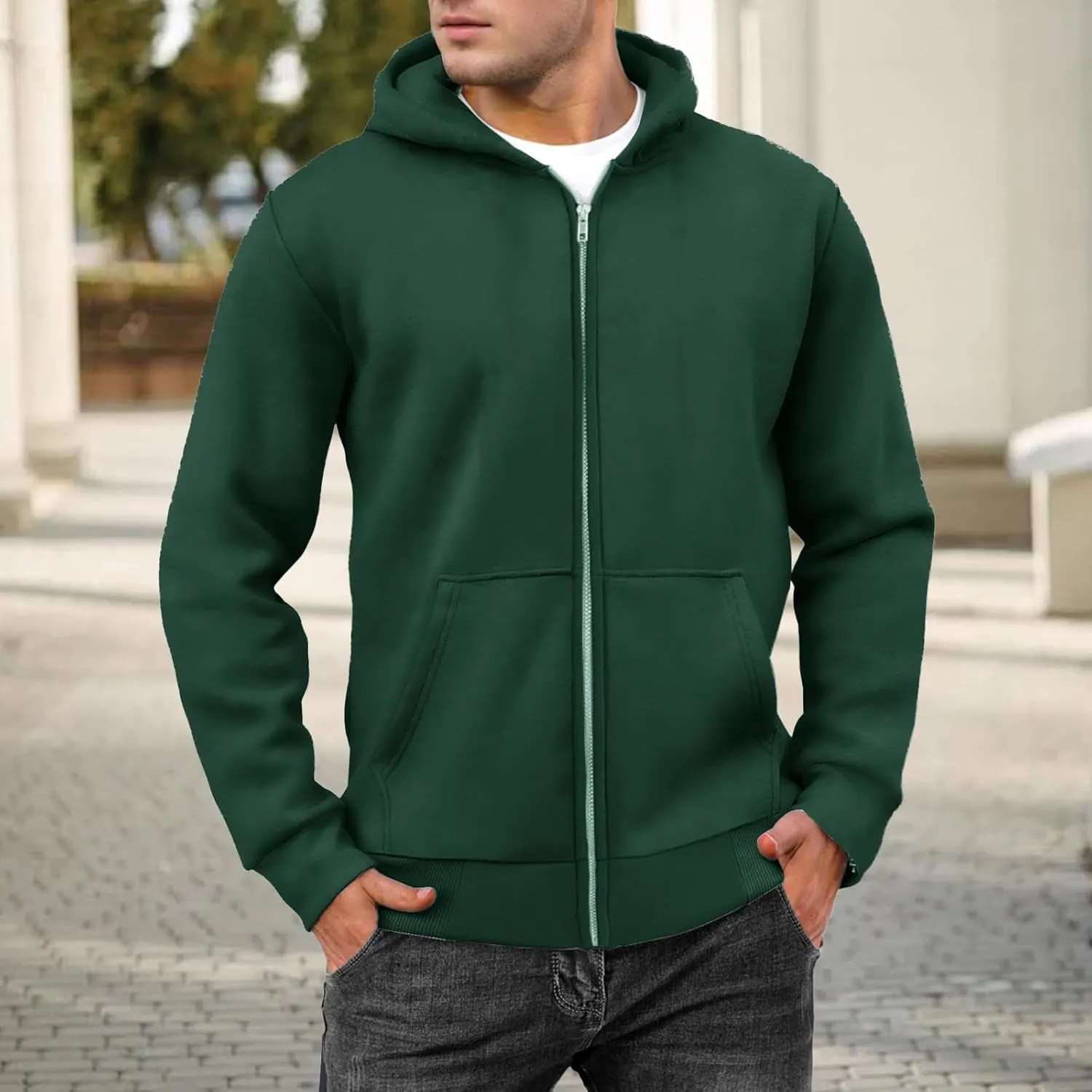 evzosrz Mens Full Zip Hoodies Fleece Lined Baggy Hooded Sweatshirts Casual Athletic Long Sleeve Pullover Hoodie with Pockets