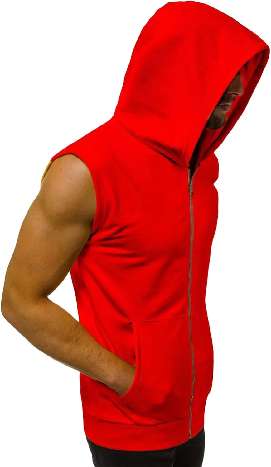 evzosrz Mens Workout Hoodies Full Zip Hooded Tank Tops Fashion Sleeveless Bodybuilding Fitness Muscle Tees Shirt with Pocket