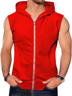 evzosrz Mens Workout Hoodies Full Zip Hooded Tank Tops Fashion Sleeveless Bodybuilding Fitness Muscle Tees Shirt with Pocket