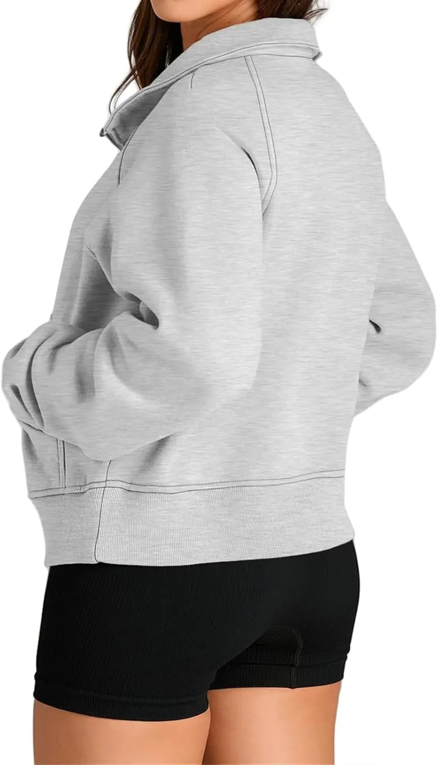 Fall Sweatshirts for Women 2024 Half Zip Cropped Sweatshirt Pullover Fleece Quarter Zip Hoodie Sweatshirt Thumb Hole