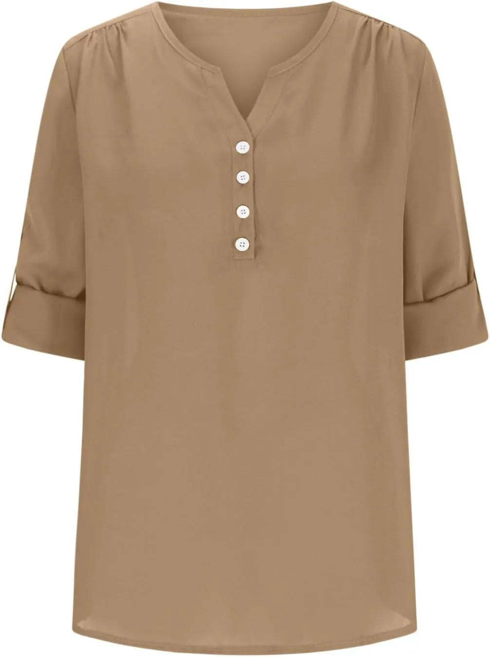 Fall Tops for Women 2024 Rolled Up Long Sleeve V Neck Button Down T Shirts Business Casual Work Chiffon Tunic Blouse