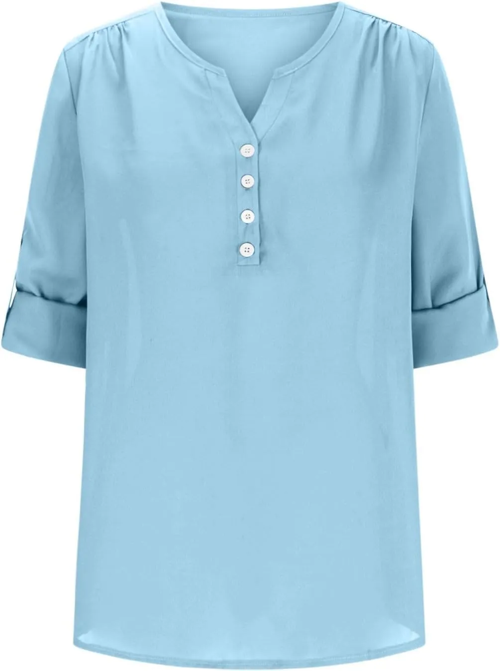 Fall Tops for Women 2024 Rolled Up Long Sleeve V Neck Button Down T Shirts Business Casual Work Chiffon Tunic Blouse