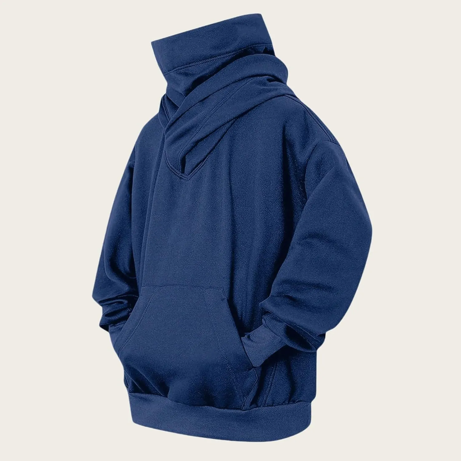 Fashion Fleece Hoodies for Men Cowl Neck Sweatshirts Pullover Fall Winter Loose Fit Hooded Tops for Men