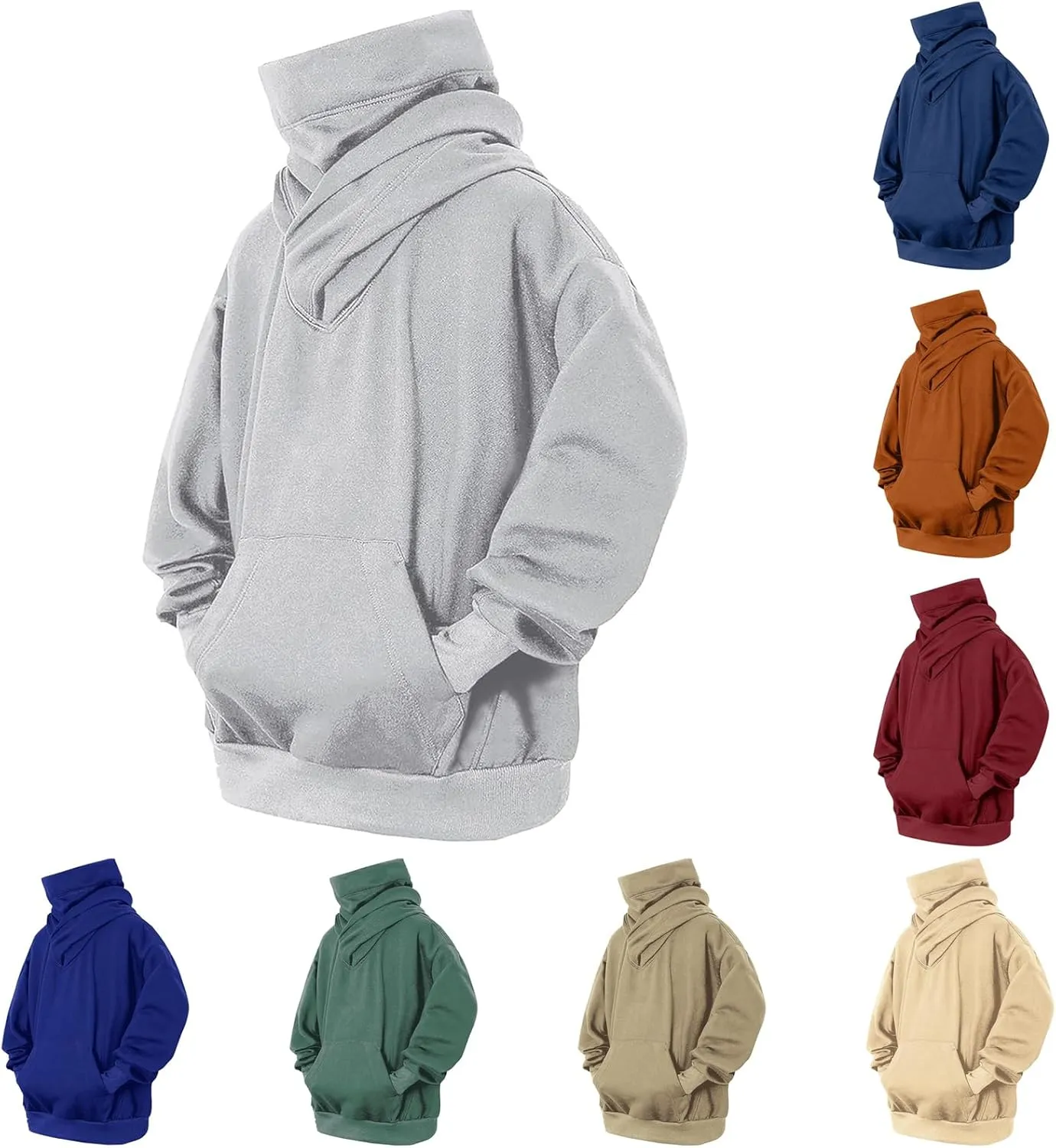 Fashion Fleece Hoodies for Men Cowl Neck Sweatshirts Pullover Fall Winter Loose Fit Hooded Tops for Men