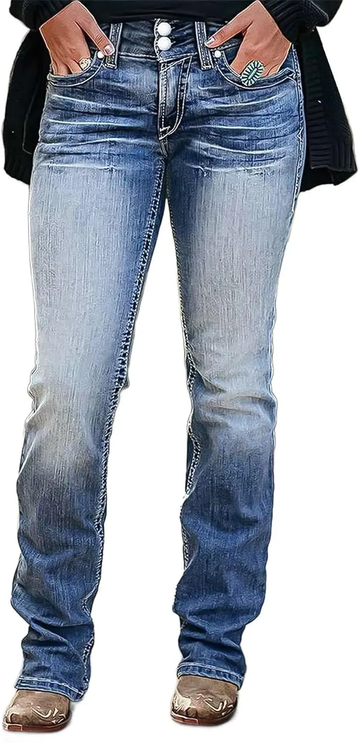 Flamingals Boot Cut Jeans for Women Trendy High Waist Tummy Control Jean Flare Jeans Straight Denim Pants