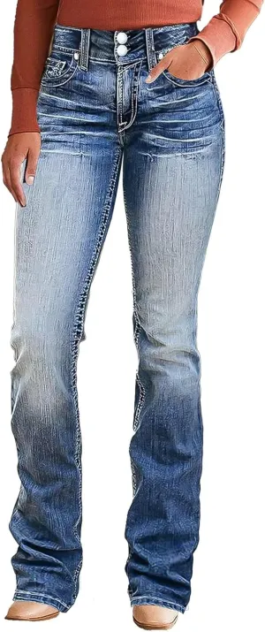Flamingals Boot Cut Jeans for Women Trendy High Waist Tummy Control Jean Flare Jeans Straight Denim Pants