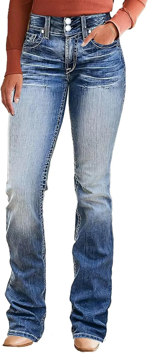 Flamingals Boot Cut Jeans for Women Trendy High Waist Tummy Control Jean Flare Jeans Straight Denim Pants