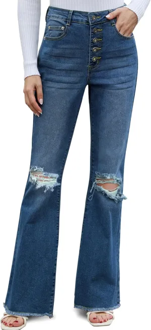 Flare Bell Bottom Jeans for Women High Waisted Wide Leg Bootcut Jeans Stretchy Denim Pants