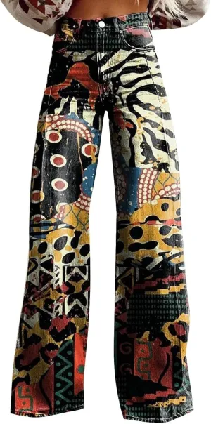 Flare Jeans for Women 2025 Summer Wide Leg Casual Jeans Vintage High Waisted Straight Stretch Pants with Pockets