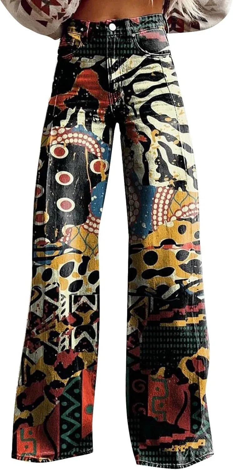 Flare Jeans for Women 2025 Summer Wide Leg Casual Jeans Vintage High Waisted Straight Stretch Pants with Pockets