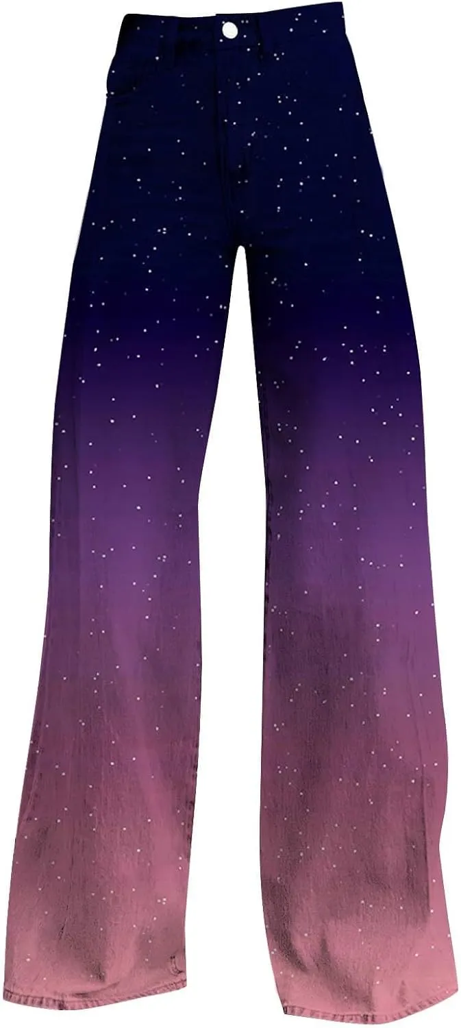 Flare Jeans for Women 2025 Summer Wide Leg Casual Jeans Vintage High Waisted Straight Stretch Pants with Pockets
