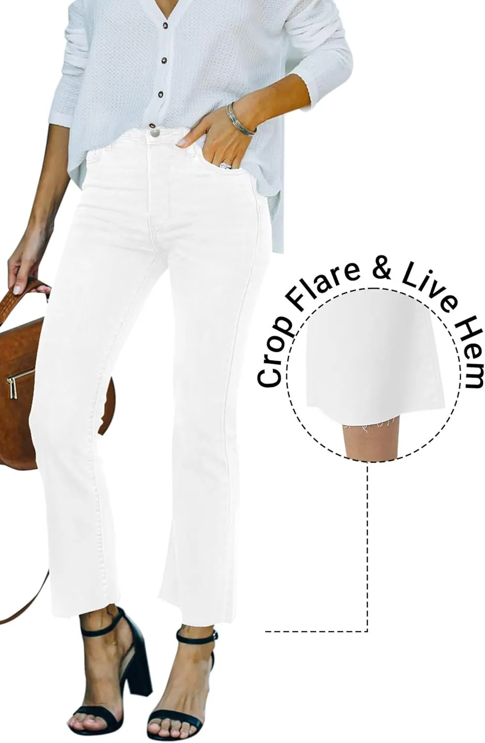 Flare Jeans for Women Cropped Stretchy Mid Rise Bell Bottom Jeans Womens Crop Flare Jeans with Raw Hem