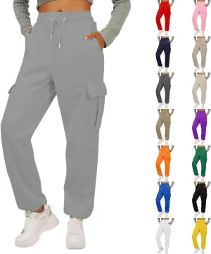 Fleece Cargo Joggers for Women Baggy Elastic High Waisted Sweatpants Casual Lounge Jogger Pull on Ankle Athletic Pants