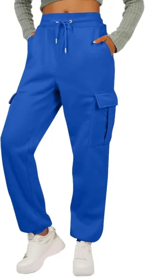 Fleece Cargo Sweatpants for Women Baggy Elastic High Waisted Joggers Casual Lounge Jogger Pull on Ankle Athletic Pants