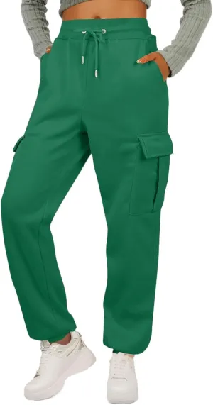 Fleece Cargo Sweatpants for Women Baggy Elastic High Waisted Joggers Casual Lounge Jogger Pull on Ankle Athletic Pants