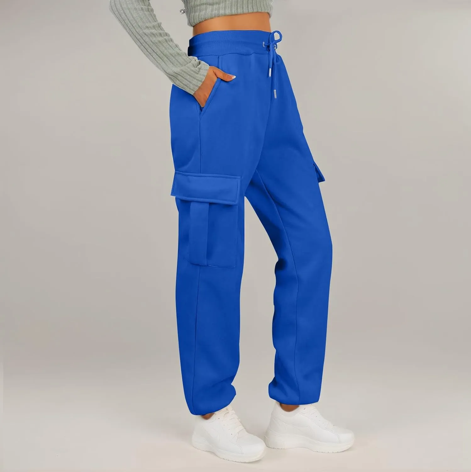 Fleece Cargo Sweatpants for Women Baggy Elastic High Waisted Joggers Casual Lounge Jogger Pull on Ankle Athletic Pants