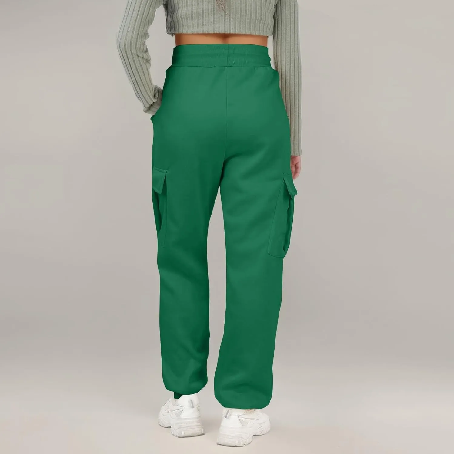 Fleece Cargo Sweatpants for Women Baggy Elastic High Waisted Joggers Casual Lounge Jogger Pull on Ankle Athletic Pants