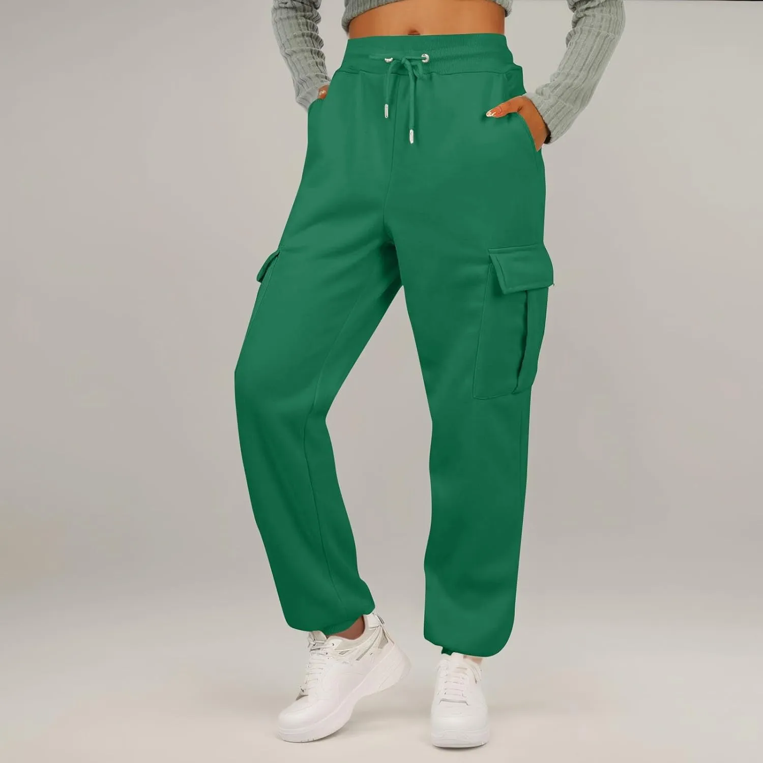 Fleece Cargo Sweatpants for Women Baggy Elastic High Waisted Joggers Casual Lounge Jogger Pull on Ankle Athletic Pants