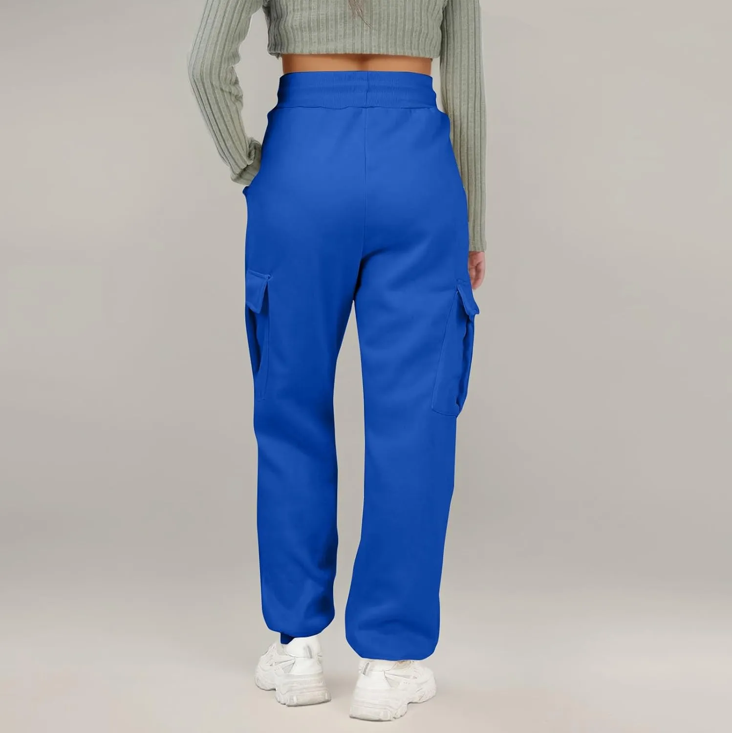 Fleece Cargo Sweatpants for Women Baggy Elastic High Waisted Joggers Casual Lounge Jogger Pull on Ankle Athletic Pants