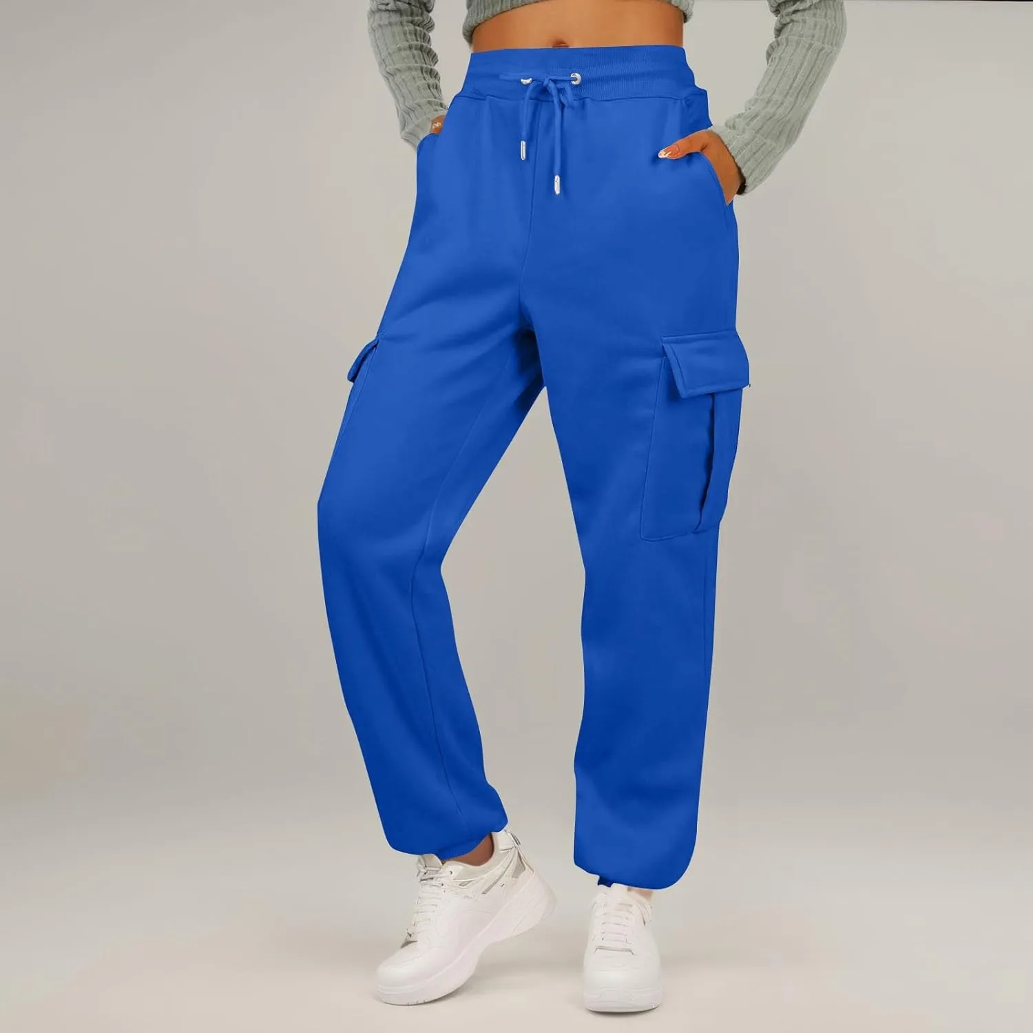 Fleece Cargo Sweatpants for Women Baggy Elastic High Waisted Joggers Casual Lounge Jogger Pull on Ankle Athletic Pants