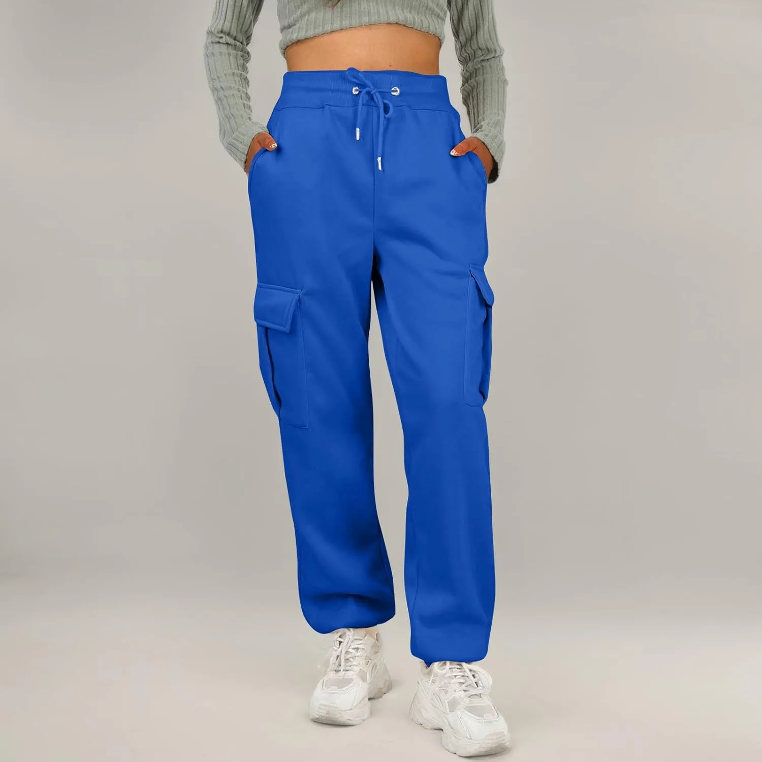 Fleece Cargo Sweatpants for Women Baggy Elastic High Waisted Joggers Casual Lounge Jogger Pull on Ankle Athletic Pants