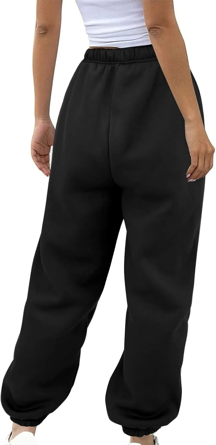 Fleece Lined Sweatpants Sherpa Cargo Pants Thermal High Waisted Joggers Cinch Bottom Drawstring Trousers with Pockets