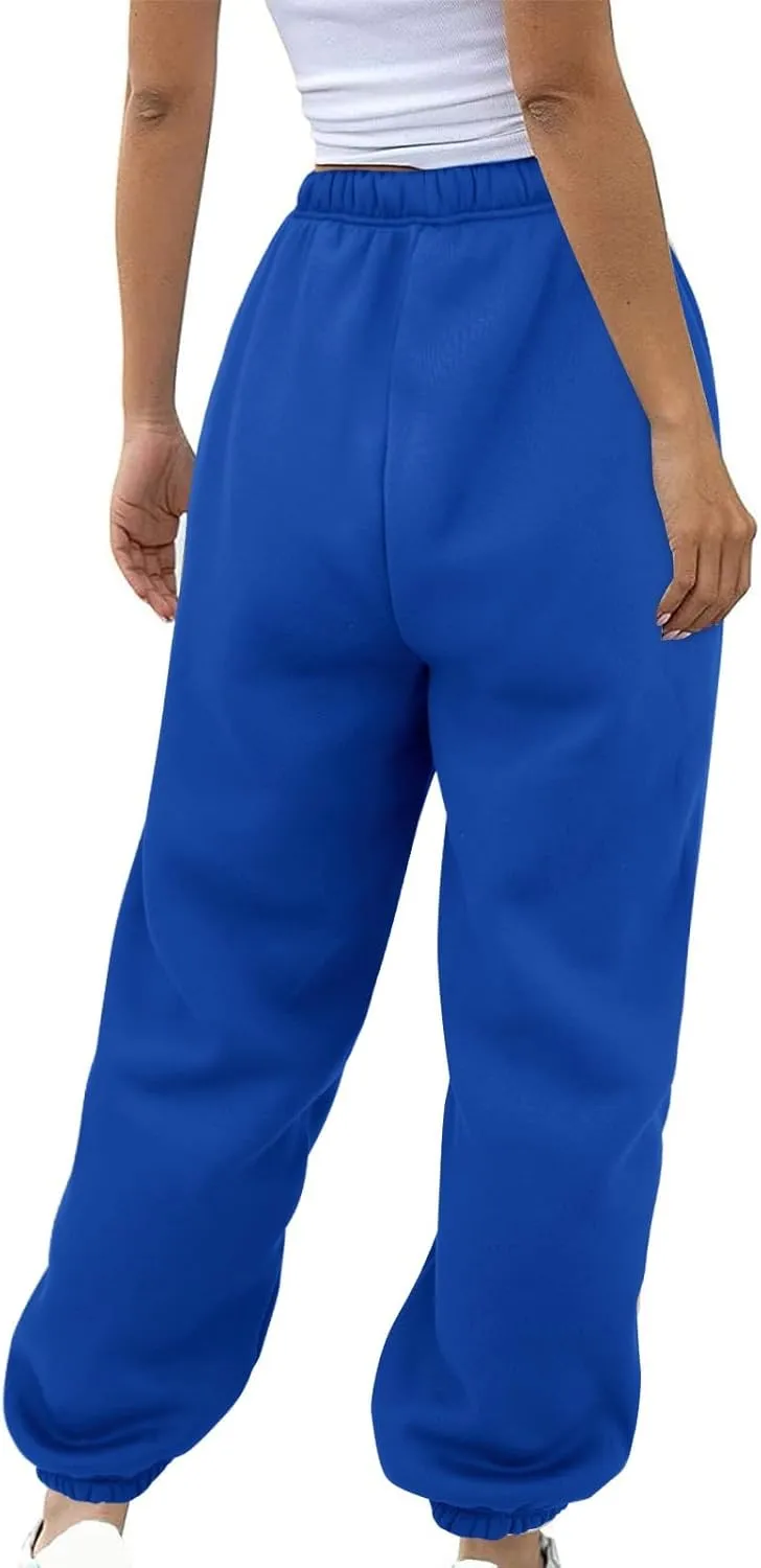 Fleece Lined Sweatpants Sherpa Cargo Pants Thermal High Waisted Joggers Cinch Bottom Drawstring Trousers with Pockets