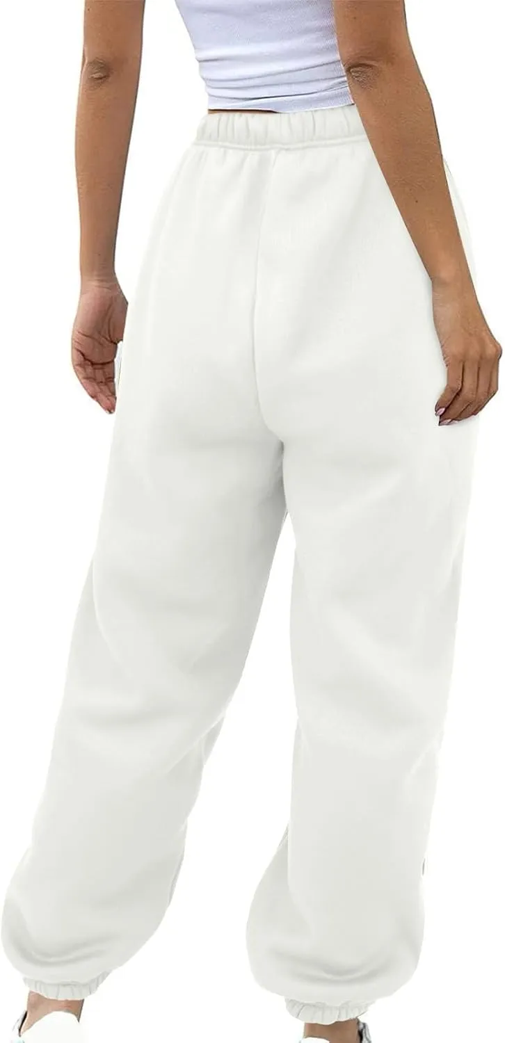 Fleece Lined Sweatpants Sherpa Cargo Pants Thermal High Waisted Joggers Cinch Bottom Drawstring Trousers with Pockets