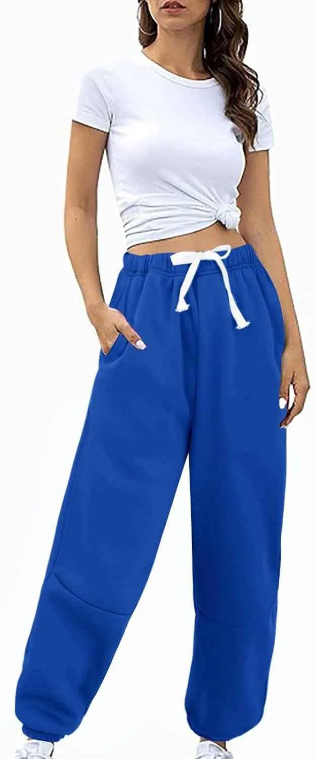 Fleece Lined Sweatpants Sherpa Cargo Pants Thermal High Waisted Joggers Cinch Bottom Drawstring Trousers with Pockets
