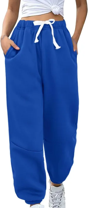 Fleece Lined Sweatpants Sherpa Cargo Pants Thermal High Waisted Joggers Cinch Bottom Drawstring Trousers with Pockets