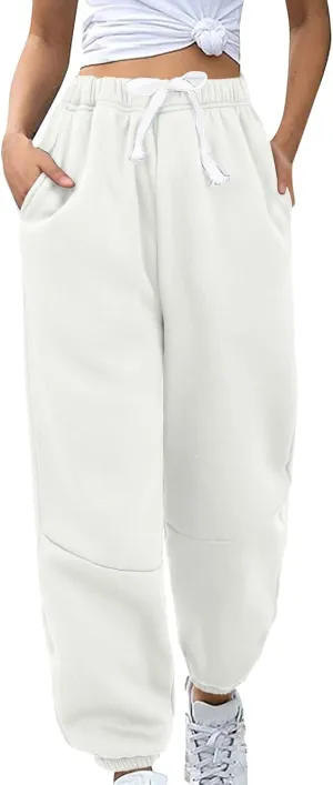 Fleece Lined Sweatpants Sherpa Cargo Pants Thermal High Waisted Joggers Cinch Bottom Drawstring Trousers with Pockets