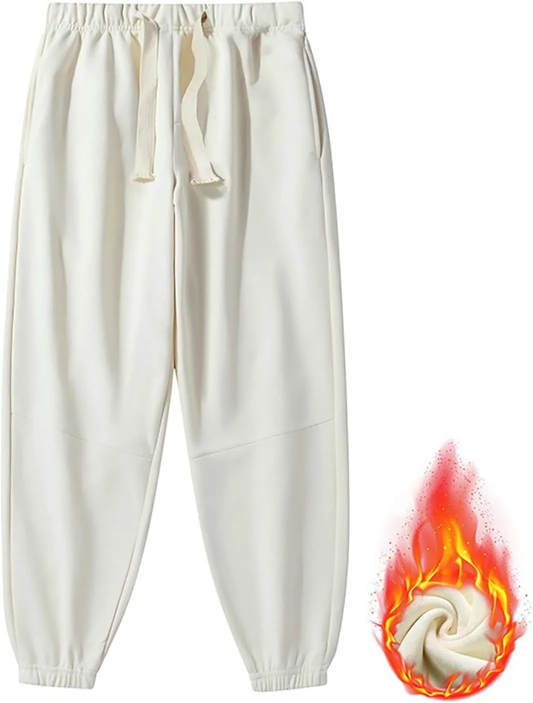 Fleece Lined Sweatpants Sherpa Cargo Pants Thermal High Waisted Joggers Cinch Bottom Drawstring Trousers with Pockets