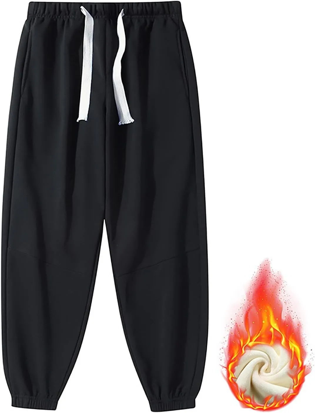 Fleece Lined Sweatpants Sherpa Cargo Pants Thermal High Waisted Joggers Cinch Bottom Drawstring Trousers with Pockets