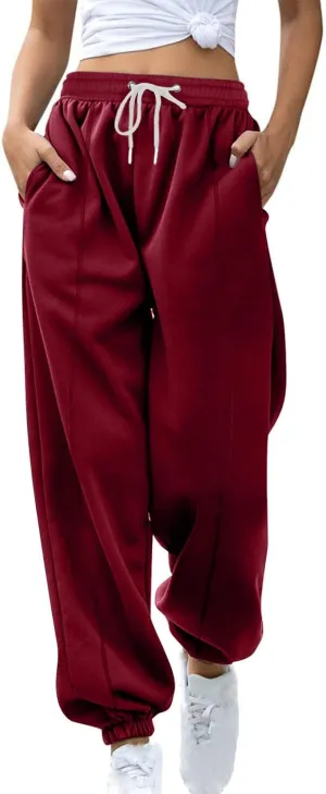 Fleece Lined Sweatpants Women Joggers with Pockets Loose High Waisted Sweat Pants Athletic Workout Track Pants