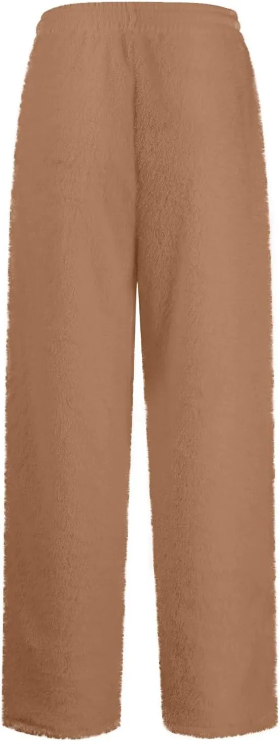 Fleece Lined Sweatpants Women Wide Leg Sweatpants Baggy Fleece Joggers Loose High Waisted Workout Lounge Pants