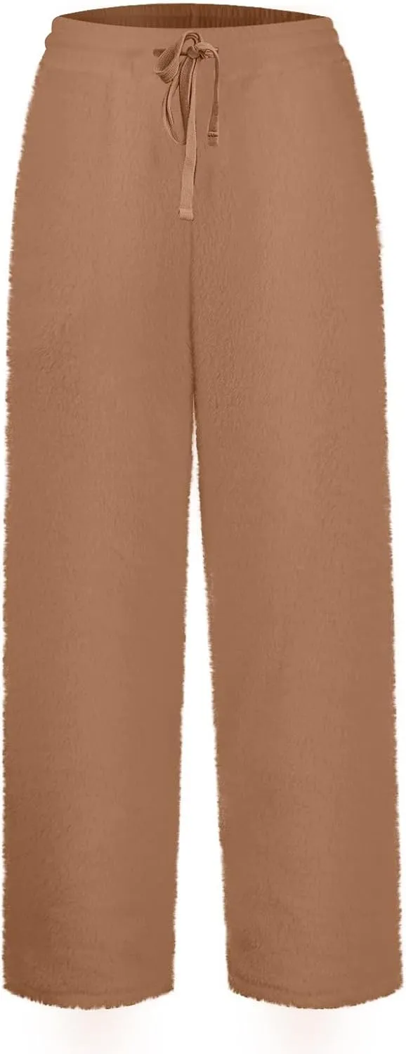 Fleece Lined Sweatpants Women Wide Leg Sweatpants Baggy Fleece Joggers Loose High Waisted Workout Lounge Pants