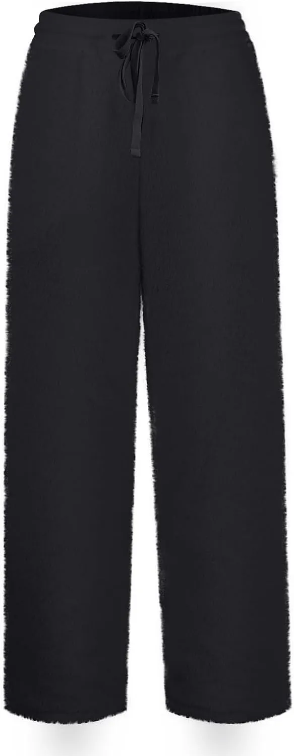 Fleece Lined Sweatpants Women Wide Leg Sweatpants Baggy Fleece Joggers Loose High Waisted Workout Lounge Pants