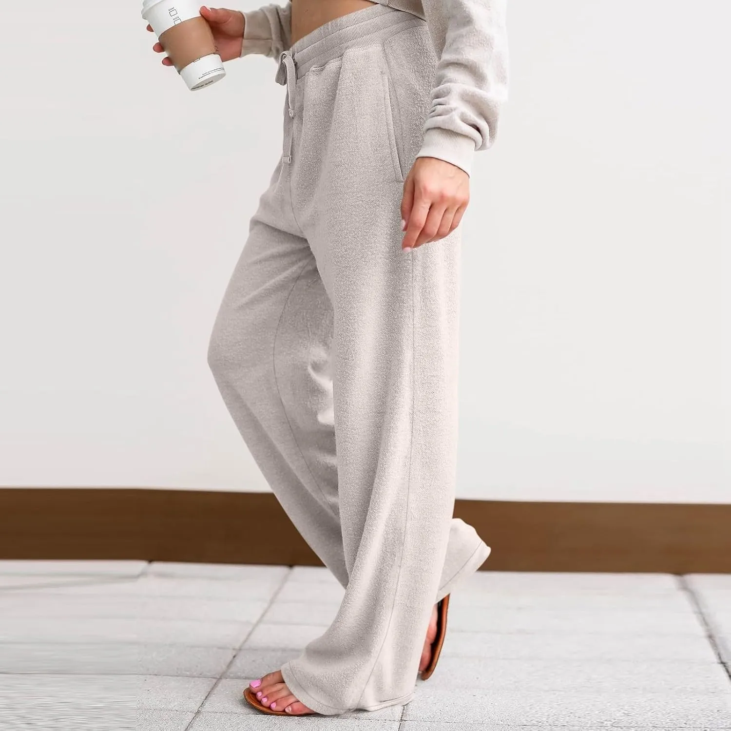 Fleece Lined Sweatpants Women Wide Leg Sweatpants Baggy Fleece Joggers Loose High Waisted Workout Lounge Pants