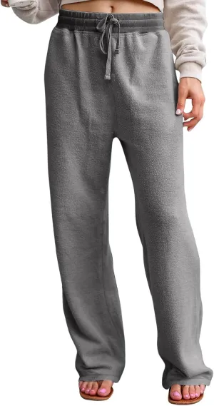 Fleece Lined Sweatpants Women Wide Leg Sweatpants Baggy Fleece Joggers Loose High Waisted Workout Lounge Pants